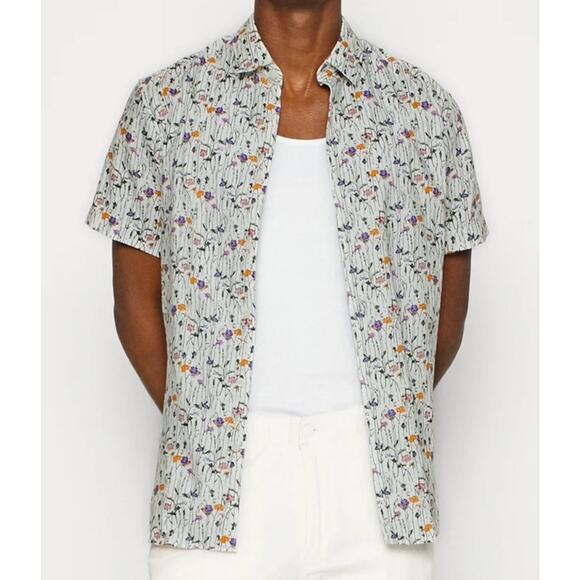 Selected Homme Floral Men Shirt Size L Short Sleeves Organic Cotton /Viscose - Picture 2 of 12